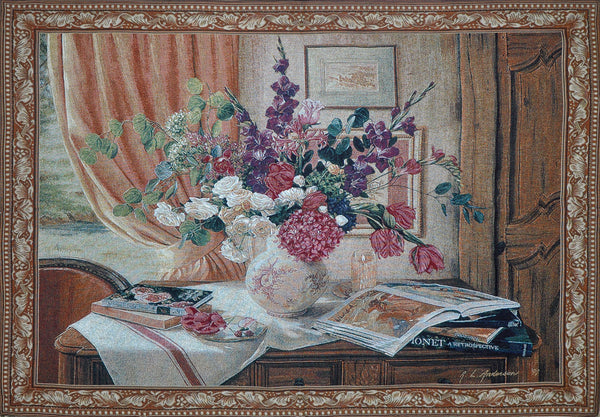 WH-OT | OLD TIMES FLOWERS VASE 54 X 38  " INCH WALL HANGING TAPESTRY ART - www.signareusa.com