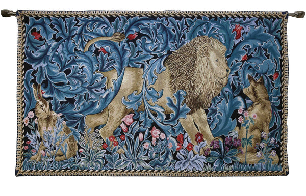 WH-WM-LNFST | WILLIAM MORRIS LION AND FOREST 44 X 34 " INCH WALL HANGING TAPESTRY ART - www.signareusa.com