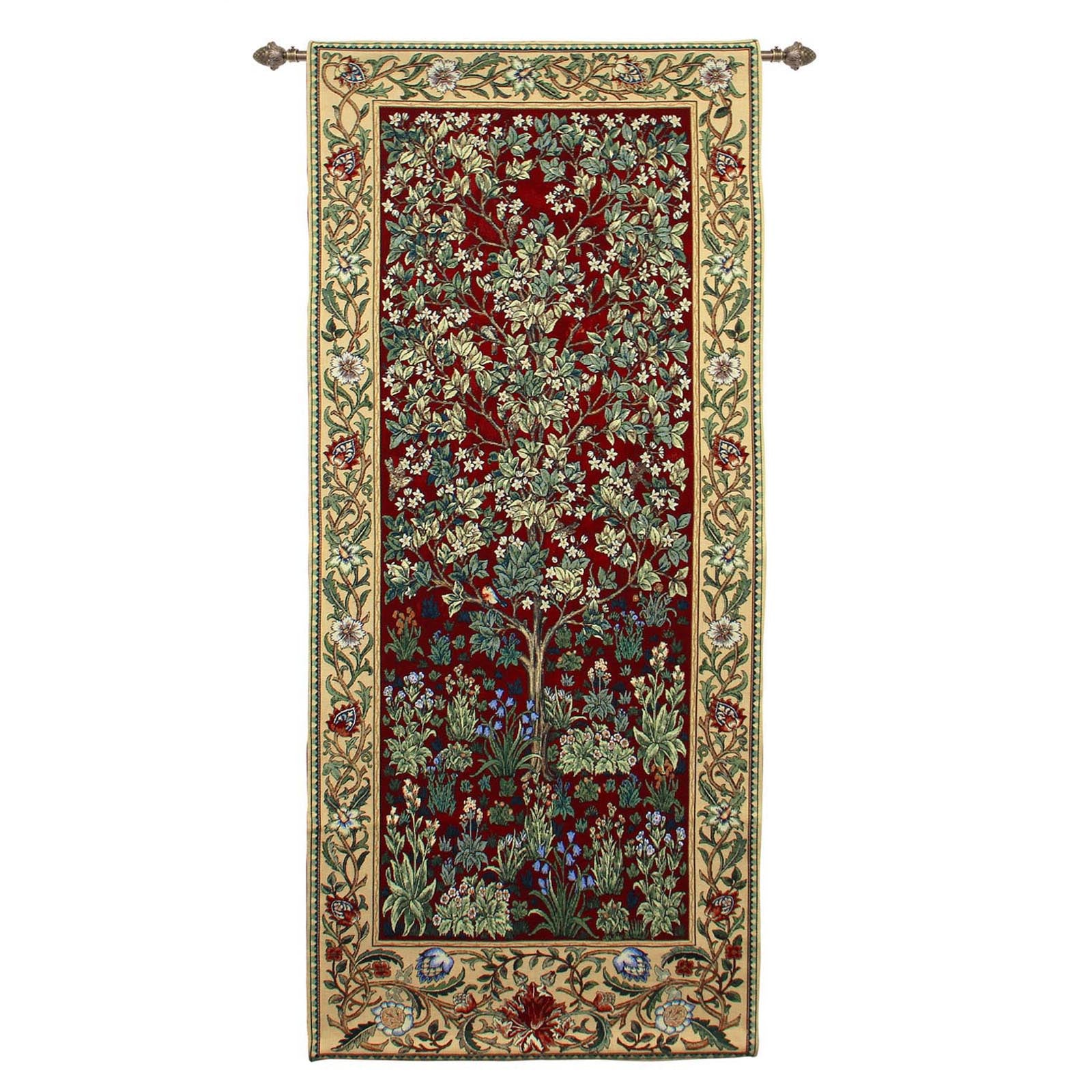 WH-WM-TLRD-2 | WILLIAM MORRIS TREE OF LIFE RED 27 X 63 " INCH WALL HANGING TAPESTRY ART - www.signareusa.com