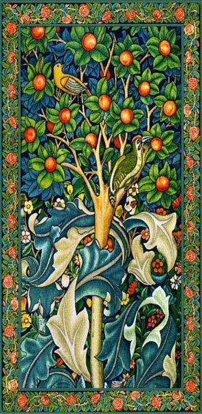 WH-WM-WP | WILLIAM MORRIS WOODPECKER IN THE FRUIT TREE 27 X 55 " INCH WALL HANGING TAPESTRY ART - www.signareusa.com
