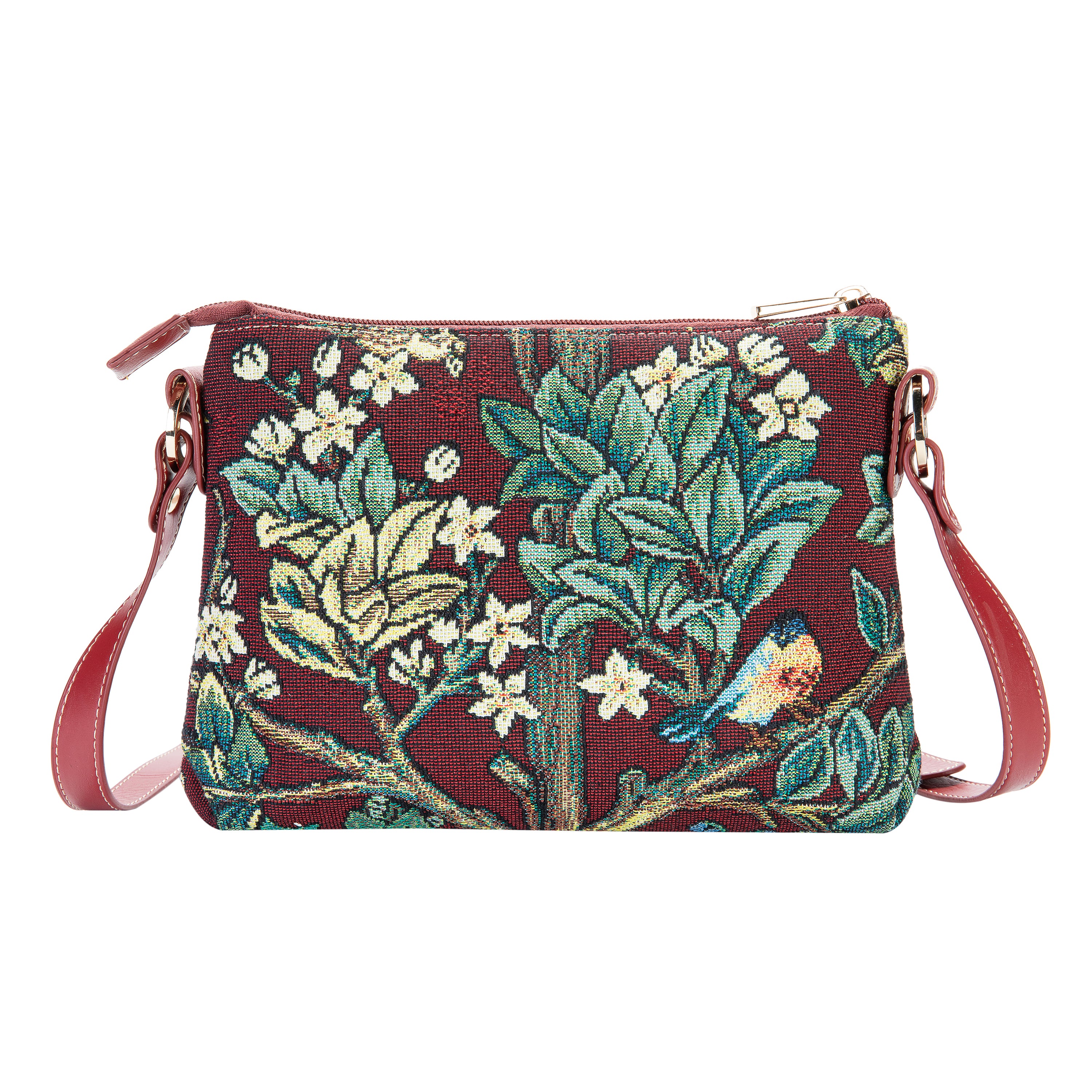 WILLIAM MORRIS TREE OF LIFE RED CROSS BODY BAG PURSE